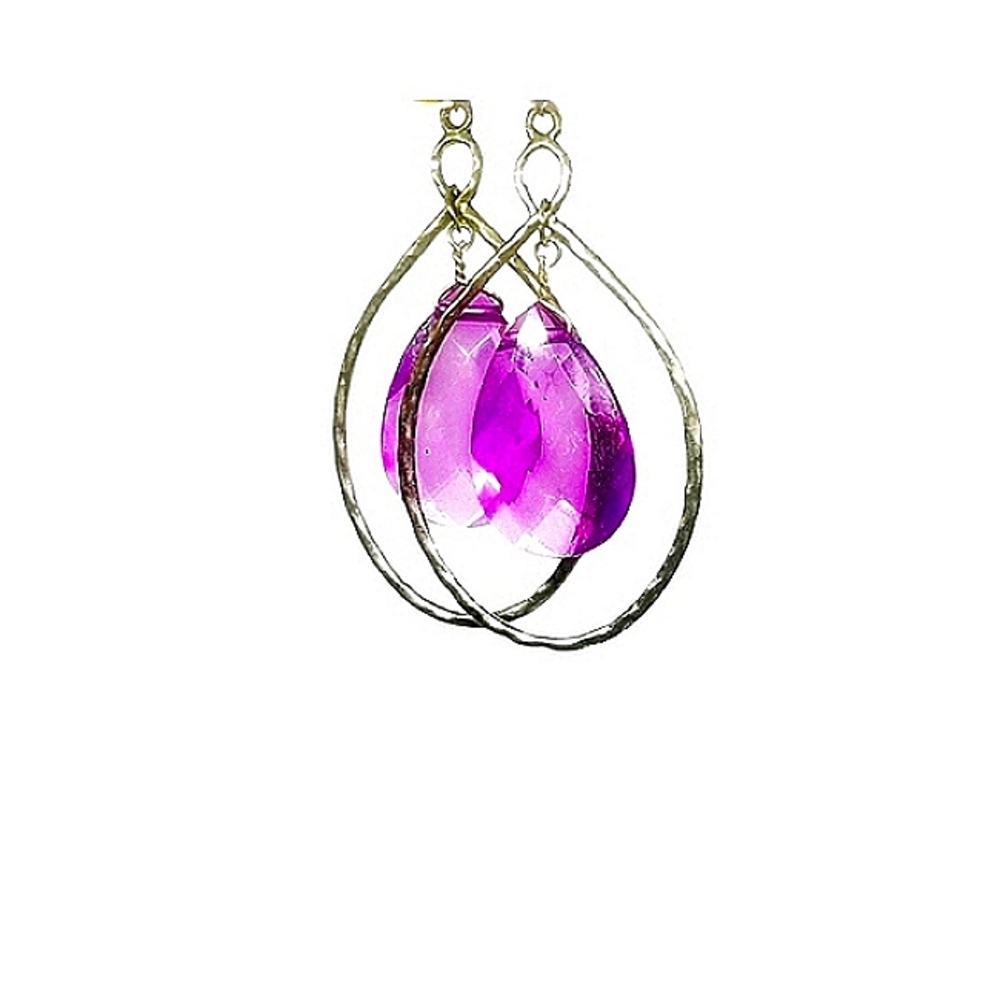 Purple Lucite & Hammered Silver Dangle Earrings